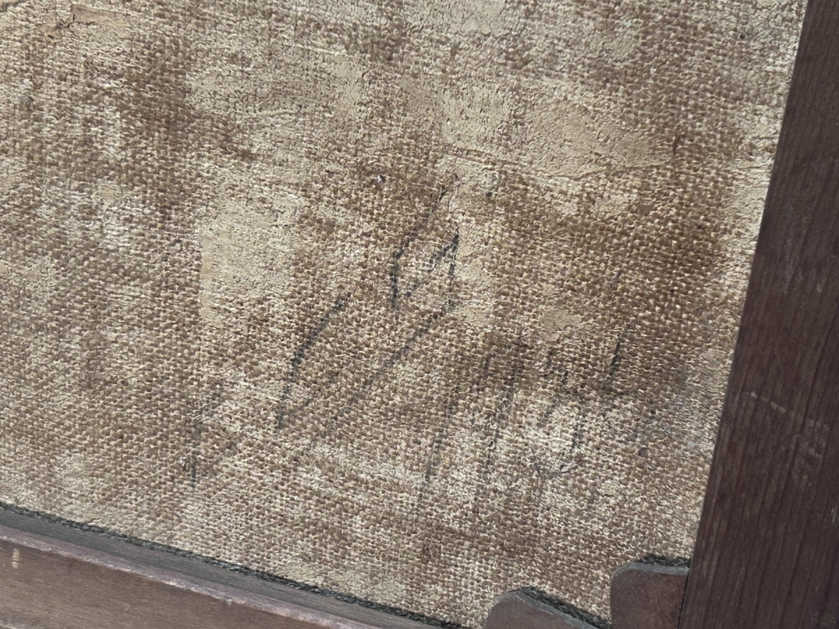 Huile sur toile paysage port scandinave monogrammée CCS-photo-6