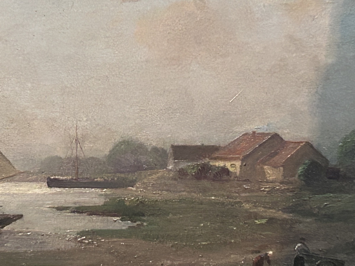 Oil On Canvas River Landscape Signature To Be Identified-photo-2