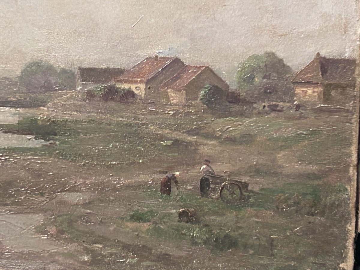 Oil On Canvas River Landscape Signature To Be Identified-photo-4