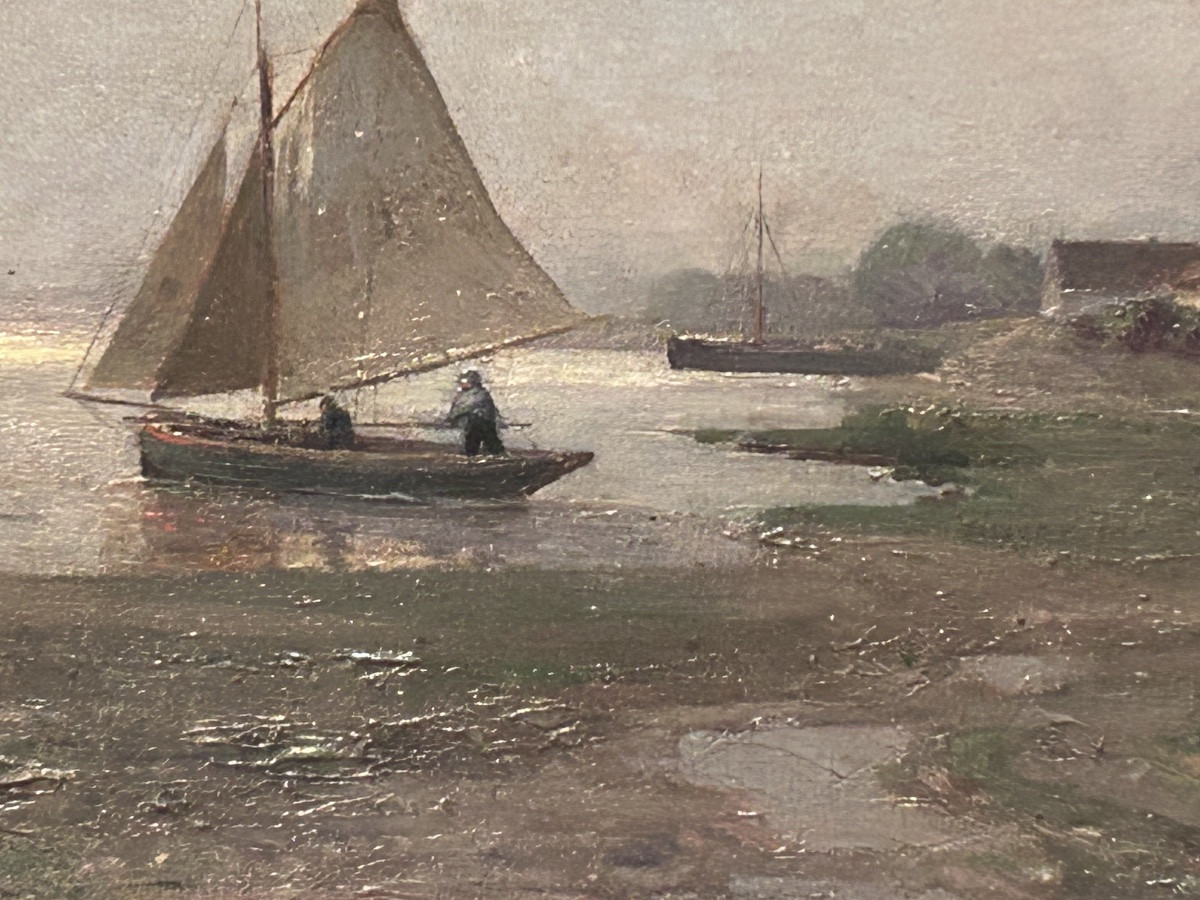 Oil On Canvas River Landscape Signature To Be Identified-photo-5