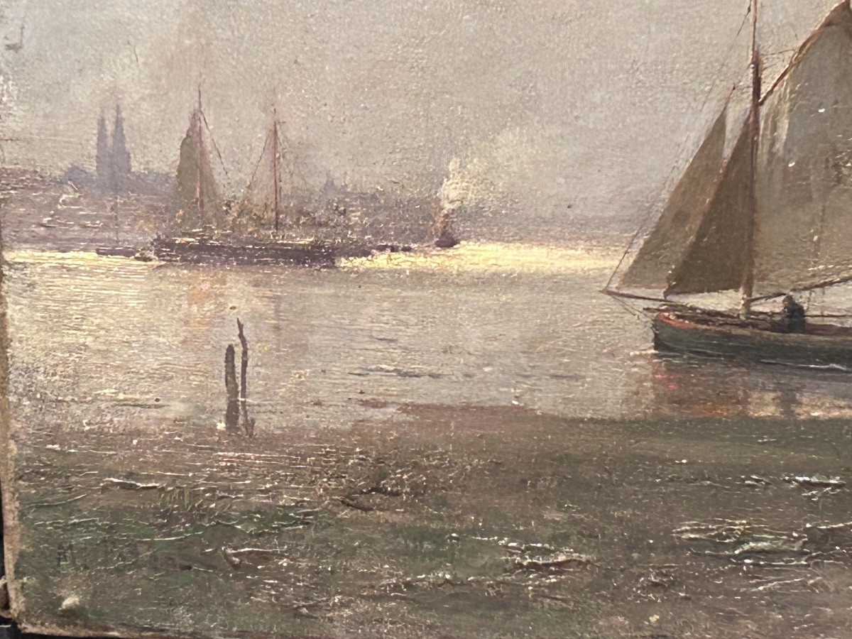 Oil On Canvas River Landscape Signature To Be Identified-photo-6