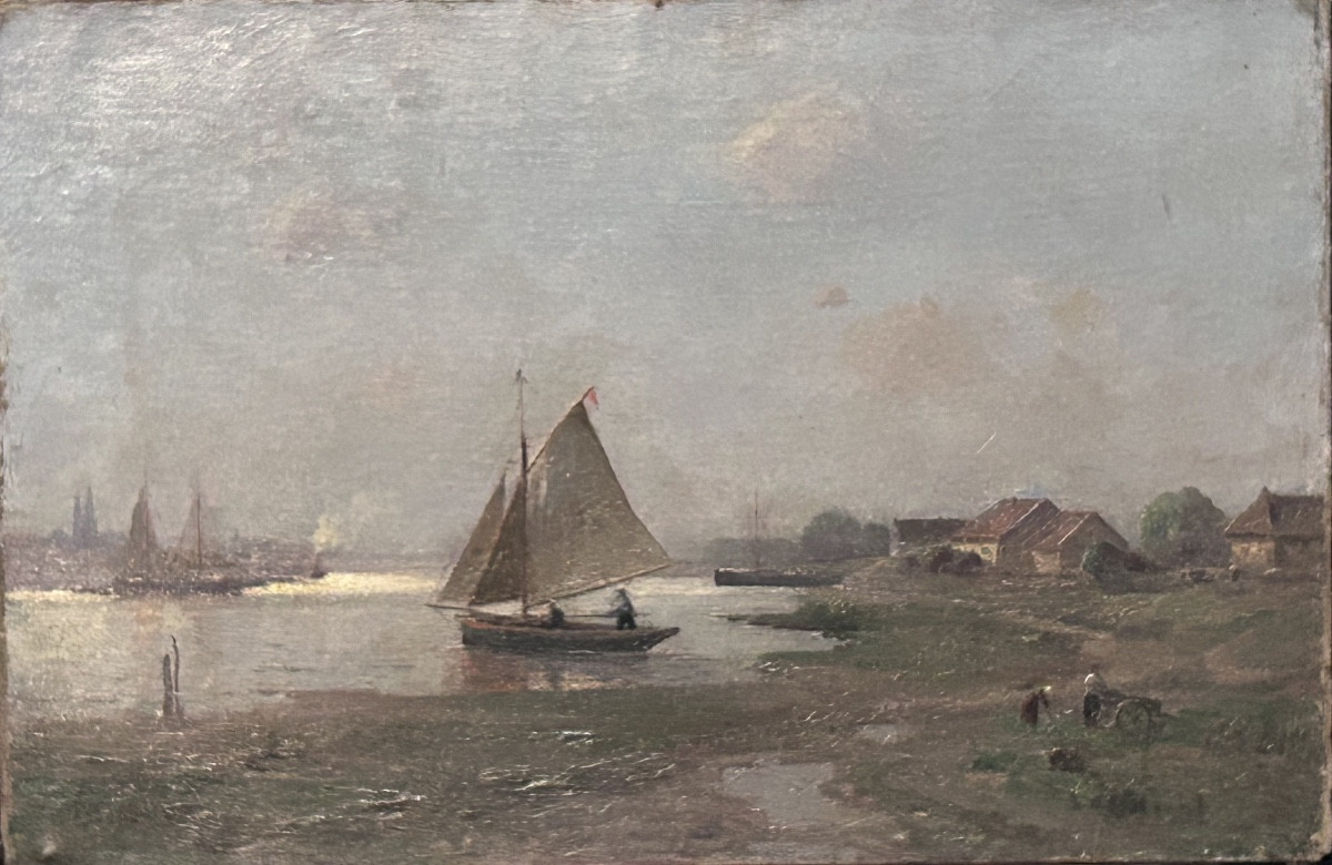 Oil On Canvas River Landscape Signature To Be Identified