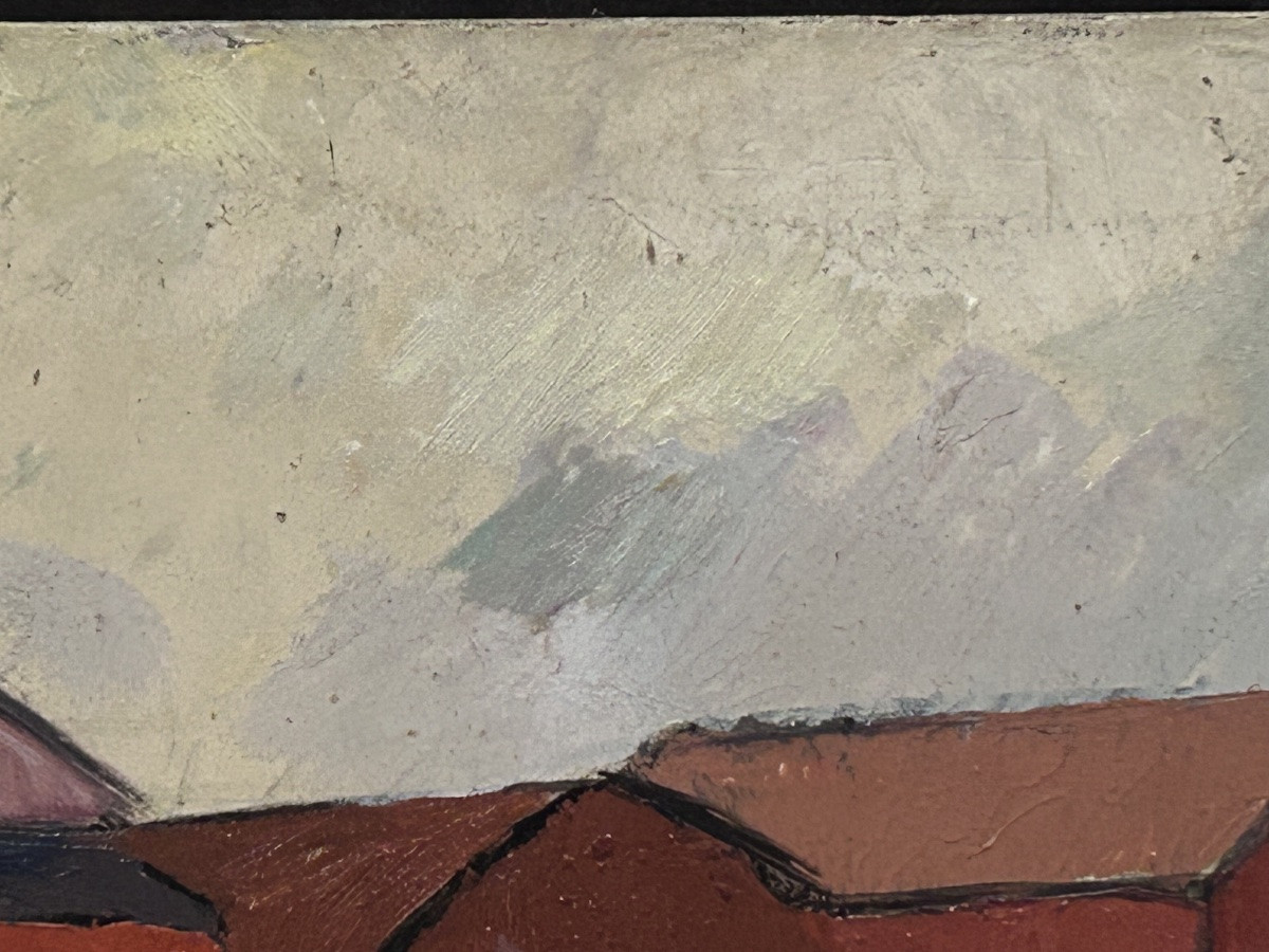 Oil On Panel Scandinavian Landscape Harbor View-photo-4