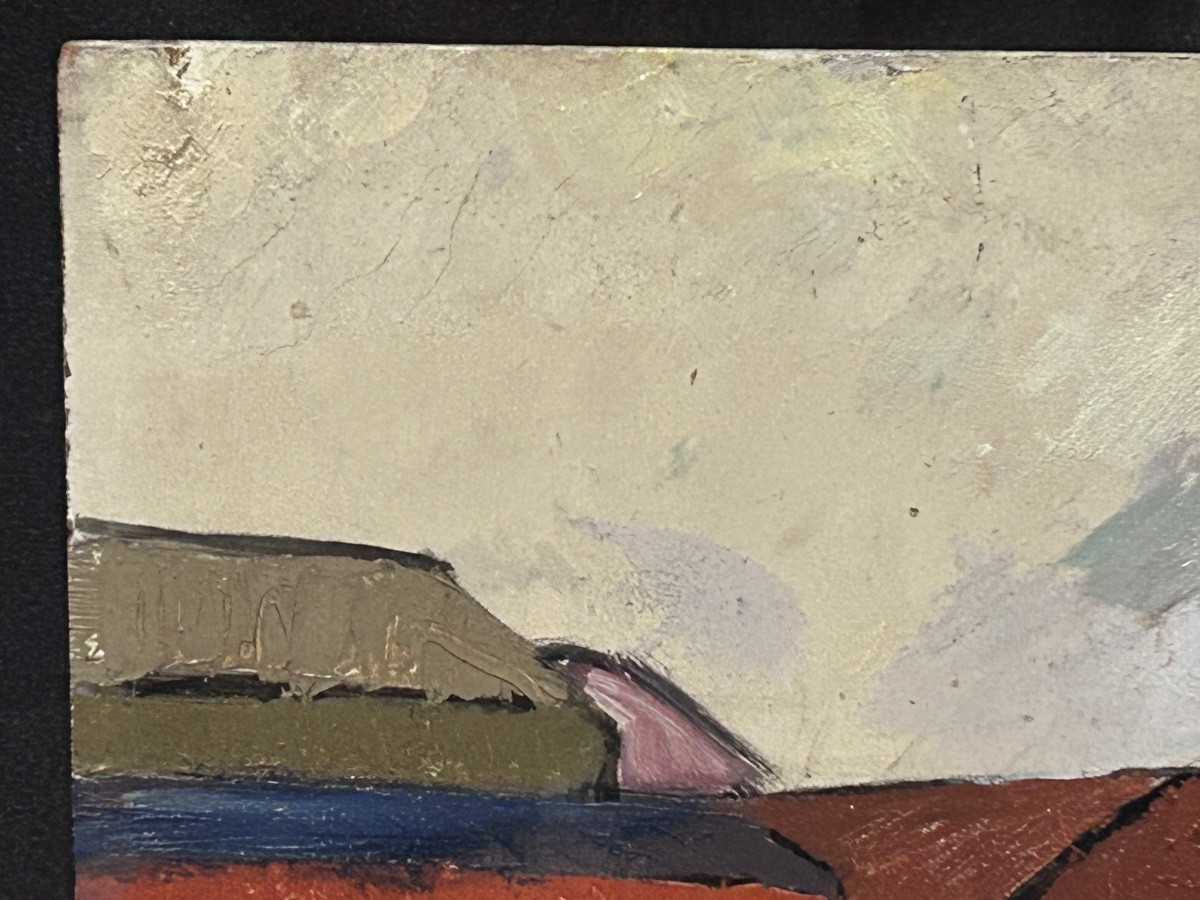 Oil On Panel Scandinavian Landscape Harbor View-photo-1