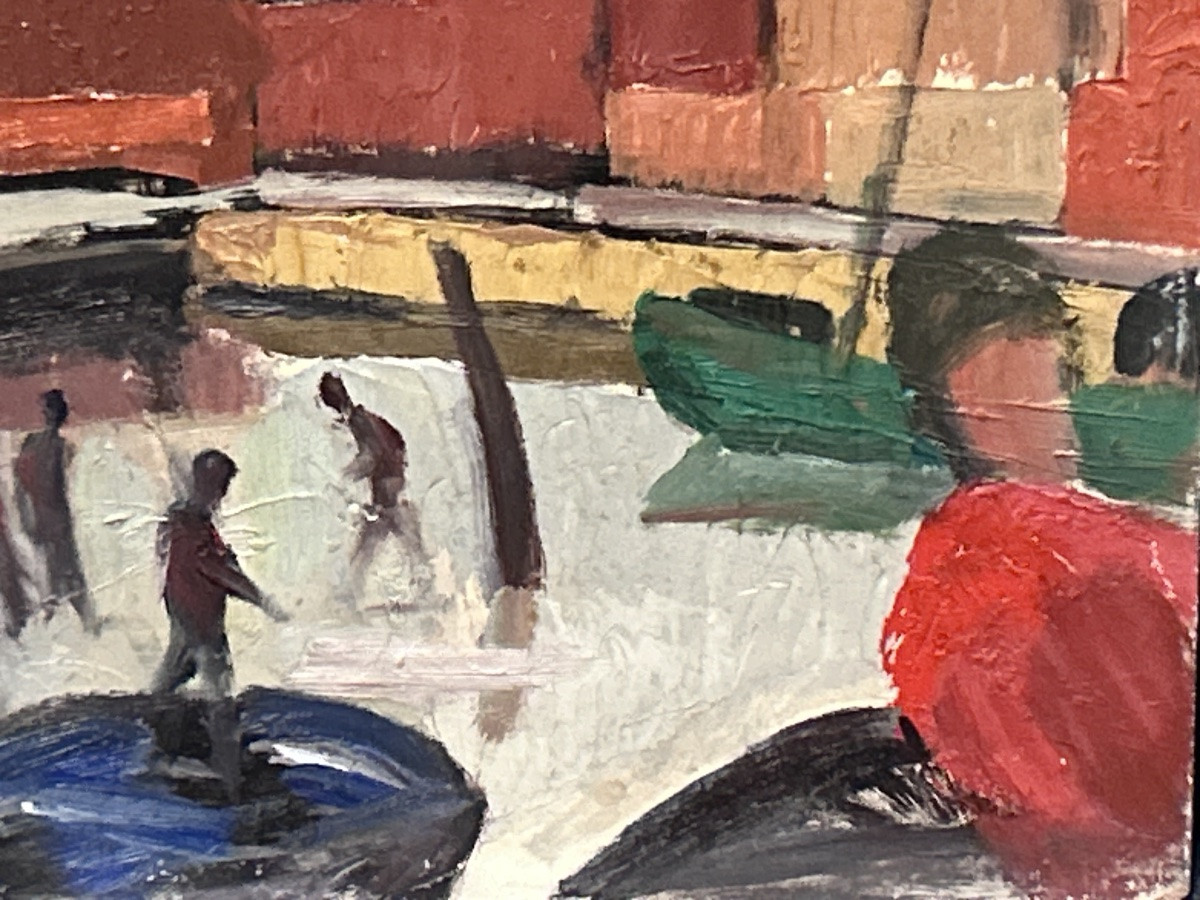 Oil On Panel Scandinavian Landscape Harbor View-photo-5