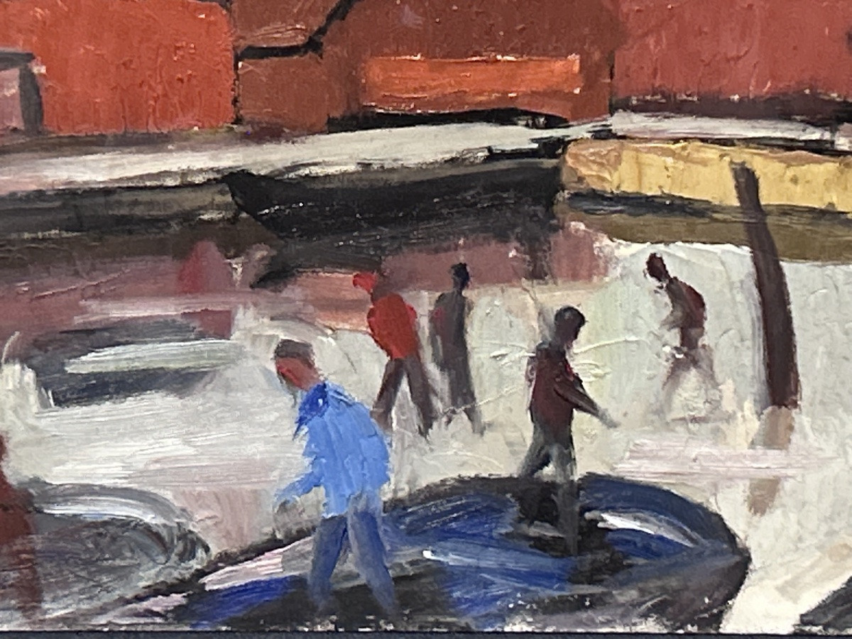 Oil On Panel Scandinavian Landscape Harbor View-photo-6