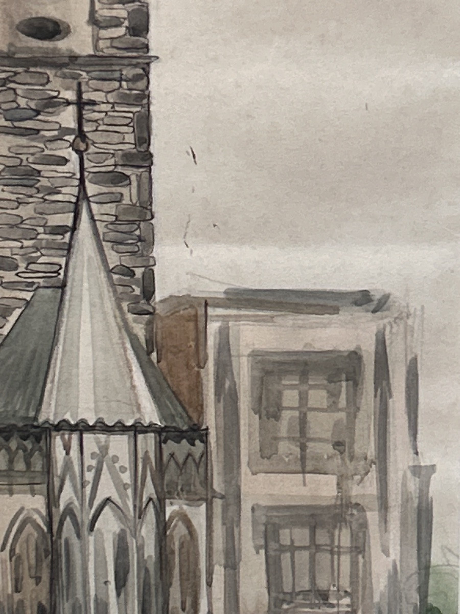 Watercolor, Old Town Hall, Prague Signature To Be Identified-photo-4