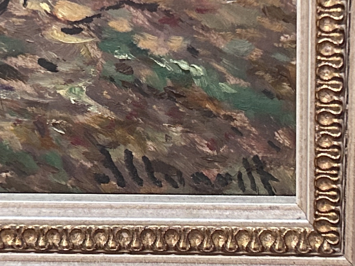 Oil On Panel Forest Landscape Signature To Be Identified-photo-3