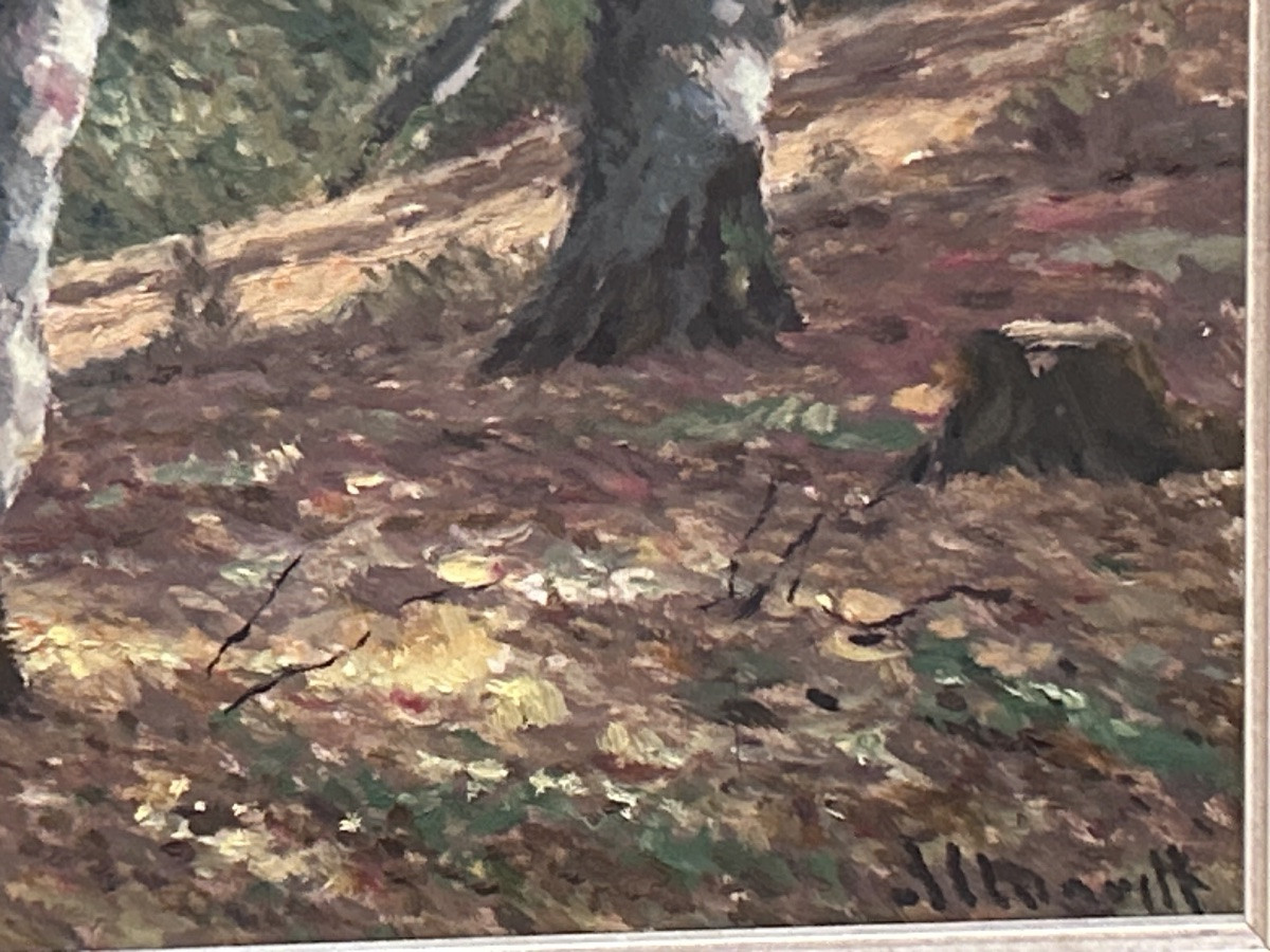 Oil On Panel Forest Landscape Signature To Be Identified-photo-5