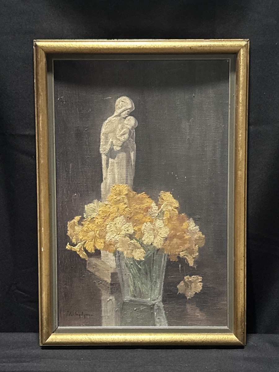 E. van Ingelgem, vierge à l’enfant huile sur toile -photo-2