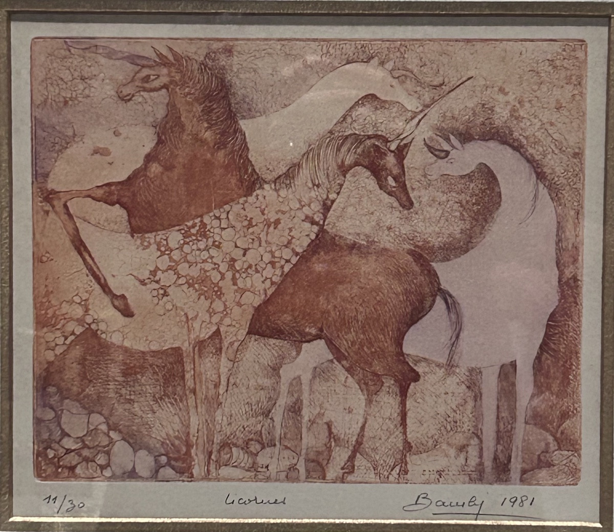 Lithographie « les licornes », 20e siècle 
