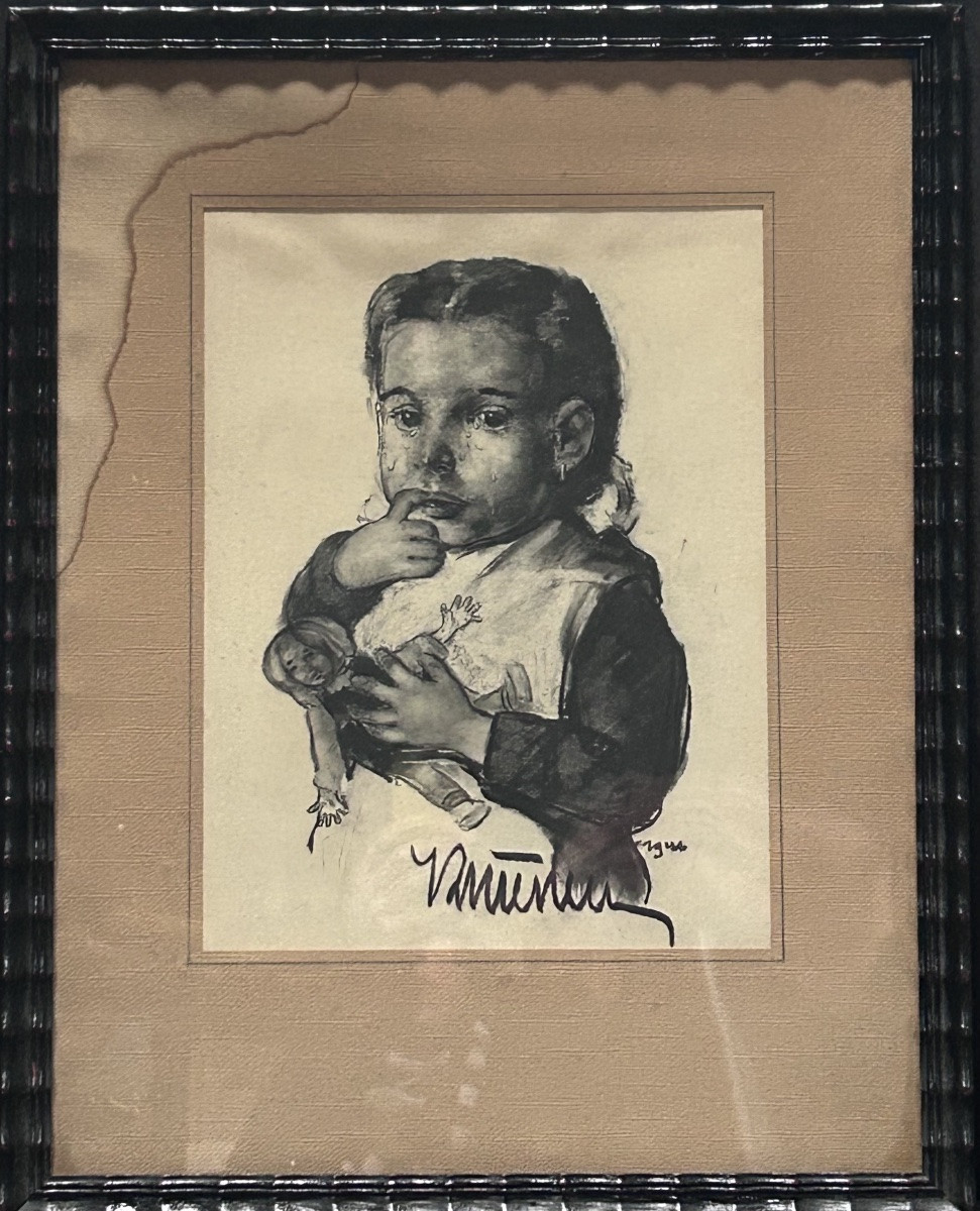 Charcoal Drawing, Portrait Of An Art Deco Girl-photo-2