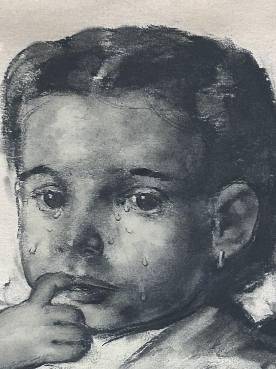 Charcoal Drawing, Portrait Of An Art Deco Girl-photo-2