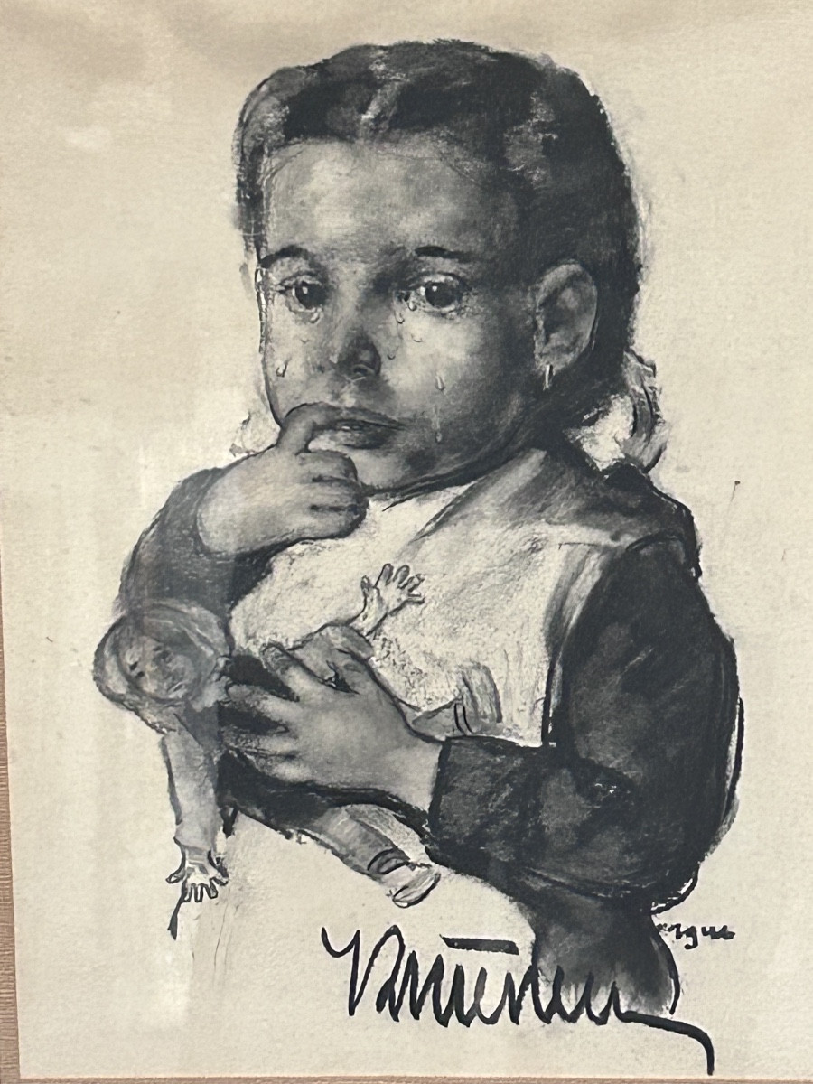 Charcoal Drawing, Portrait Of An Art Deco Girl