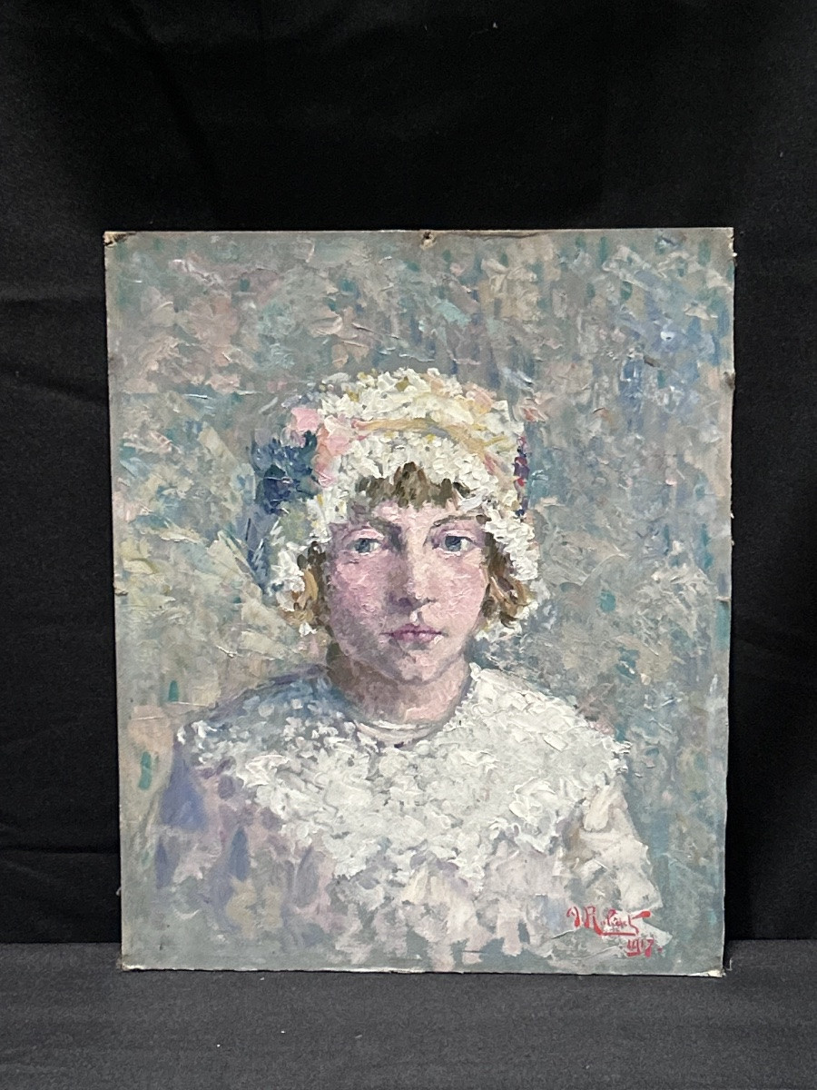 A.Robert, huile sur panneau portrait de femme -photo-2