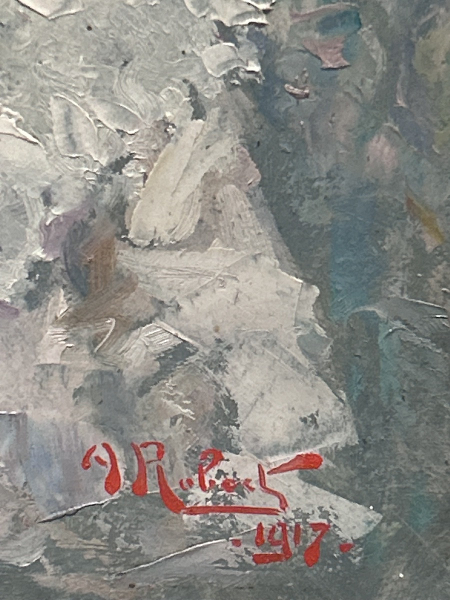 A.Robert, huile sur panneau portrait de femme -photo-3