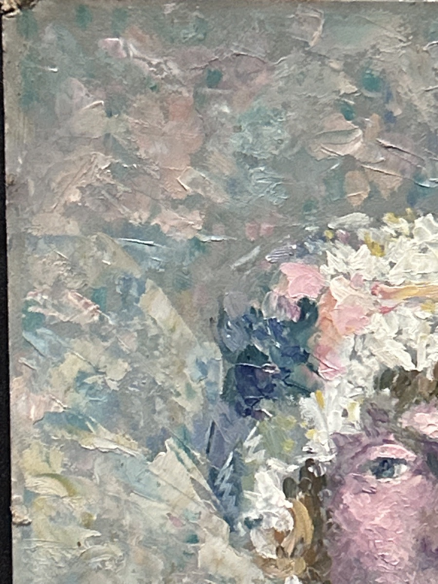 A.Robert, huile sur panneau portrait de femme -photo-2