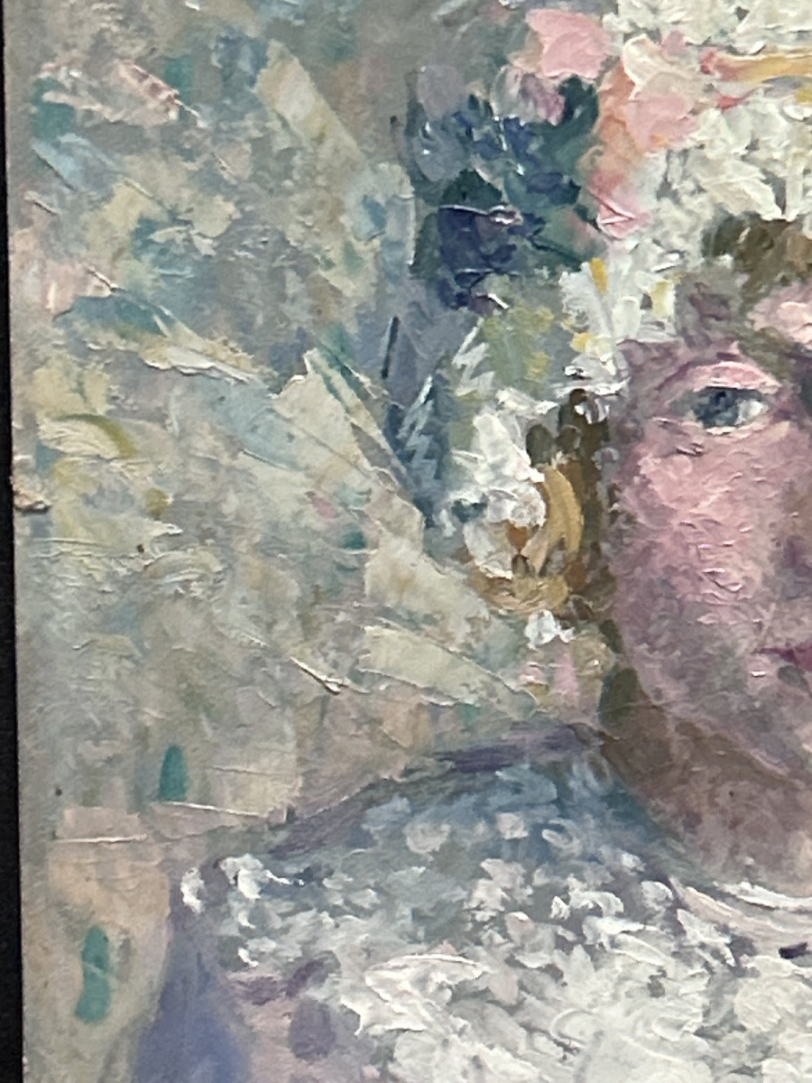 A.Robert, huile sur panneau portrait de femme -photo-3