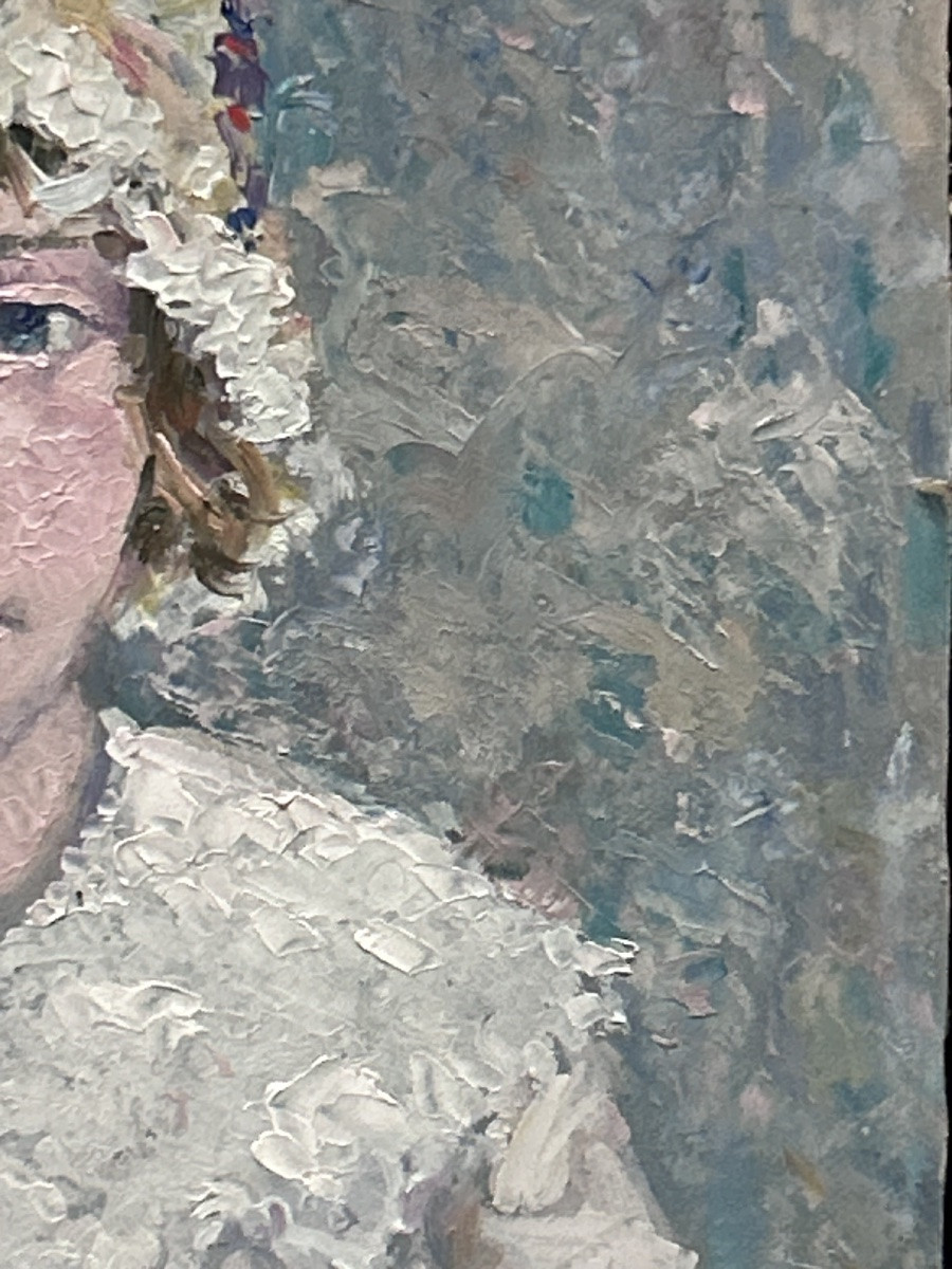A.Robert, huile sur panneau portrait de femme -photo-5