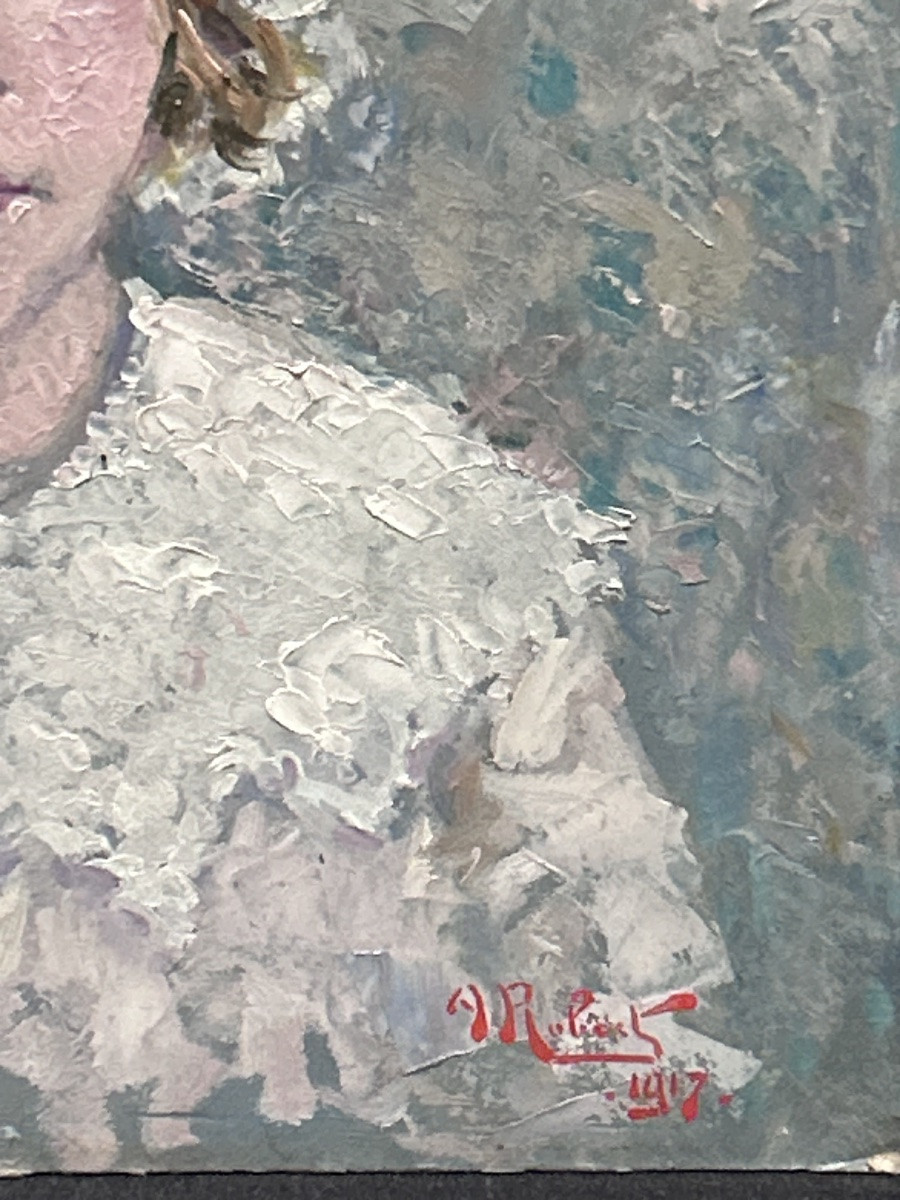 A.Robert, huile sur panneau portrait de femme -photo-7