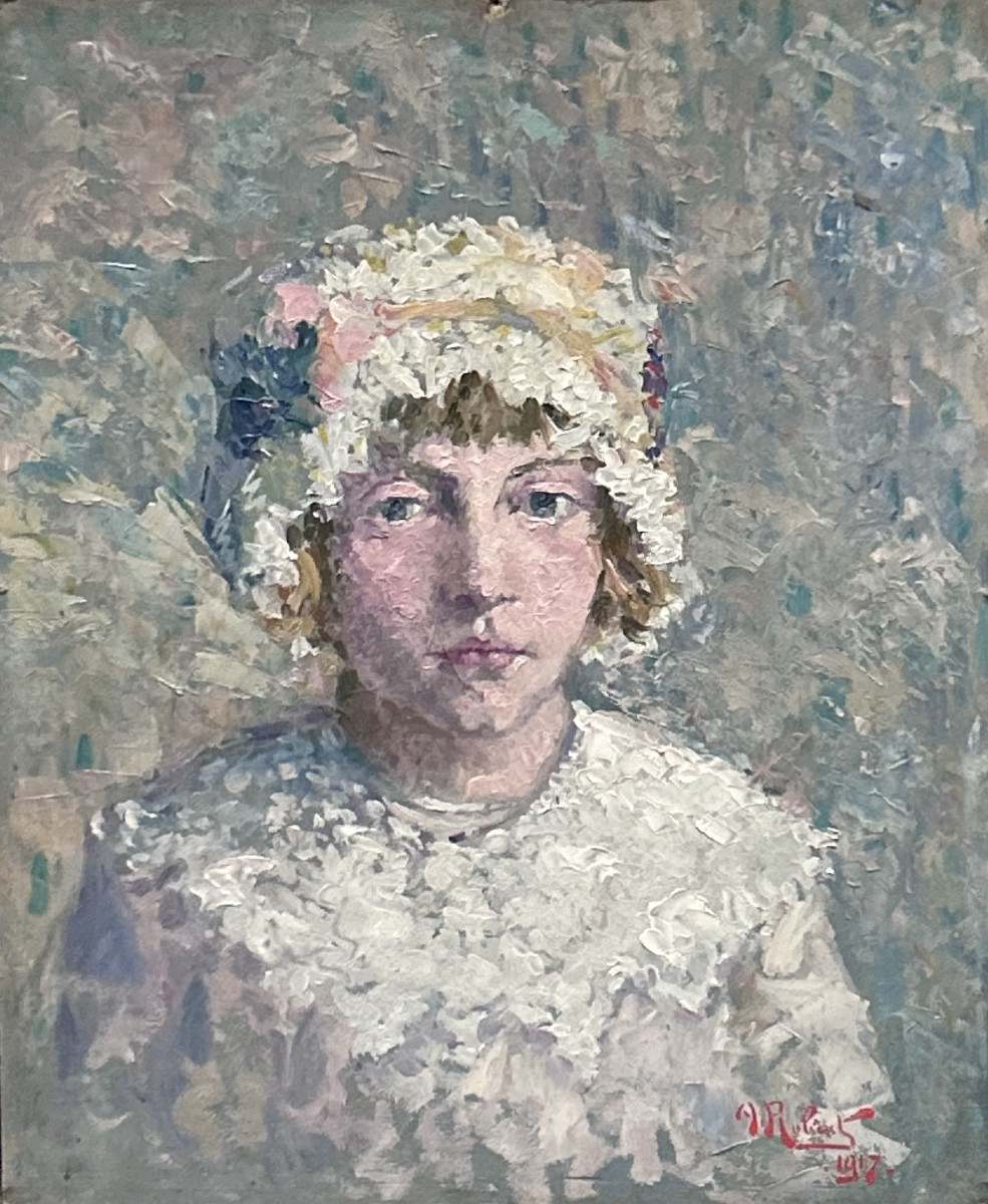 A.Robert, huile sur panneau portrait de femme 