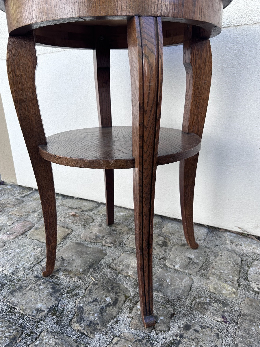 Art Deco Side Table In Oak And Embossed Brass, Decorated With Elephants-photo-3