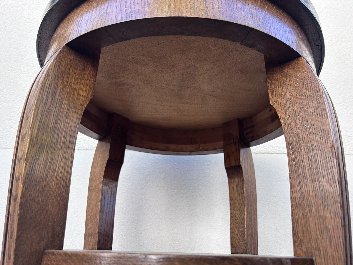 Art Deco Side Table In Oak And Embossed Brass, Decorated With Elephants-photo-4