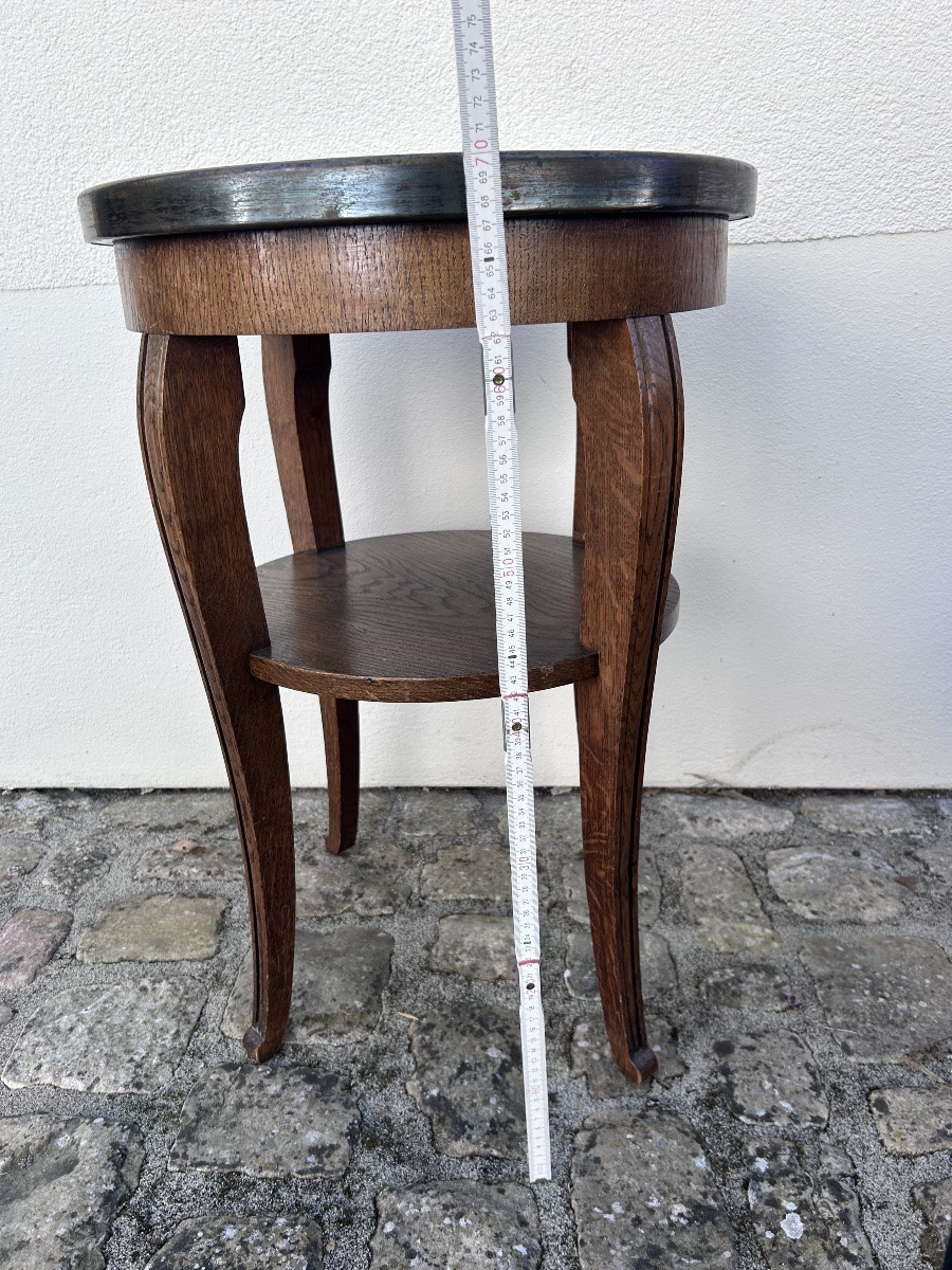 Art Deco Side Table In Oak And Embossed Brass, Decorated With Elephants-photo-6