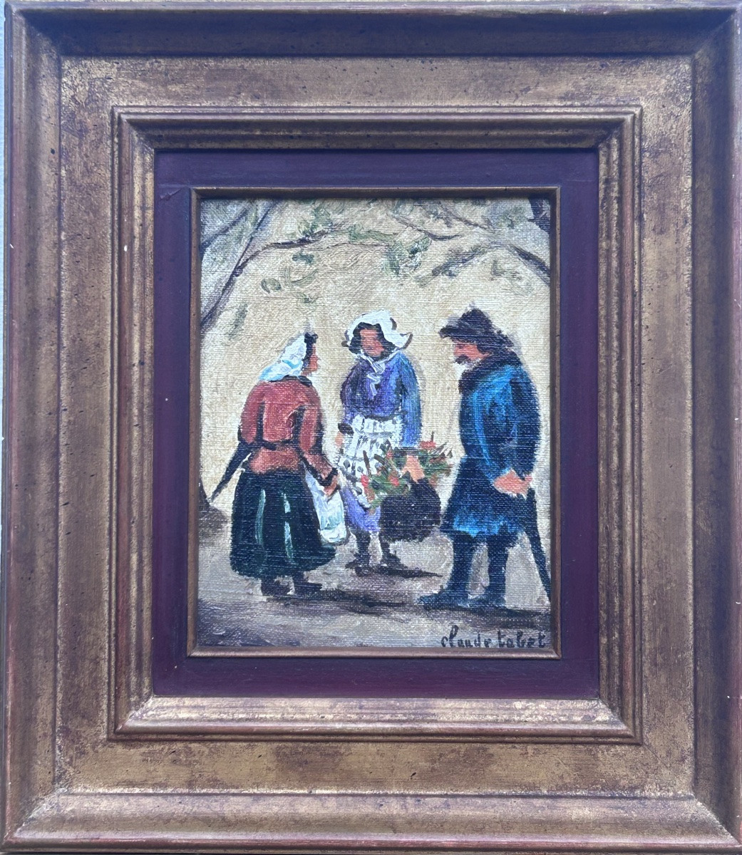 C. Tabet, huile sur toile scène de genre -photo-3