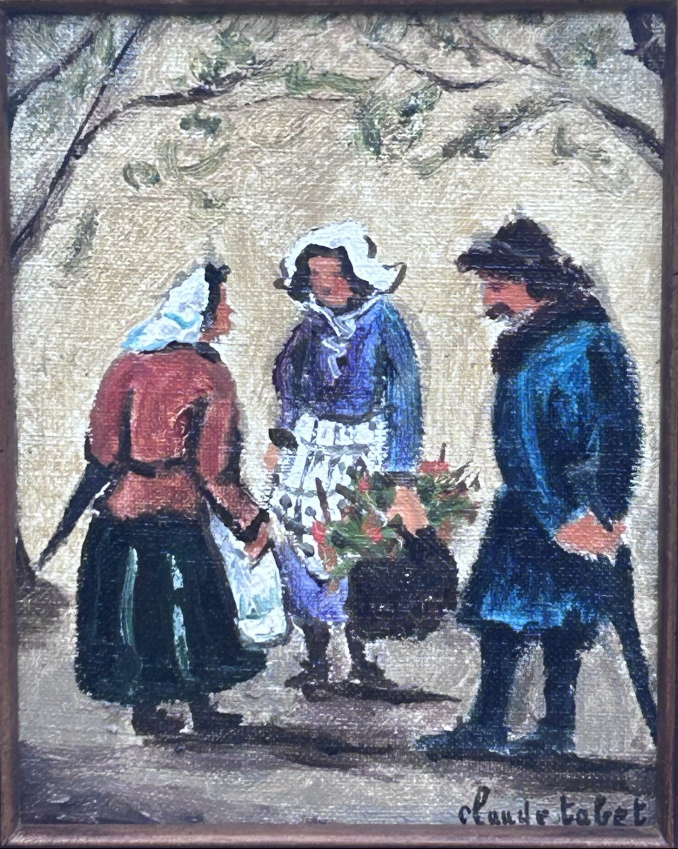 C. Tabet, huile sur toile scène de genre 