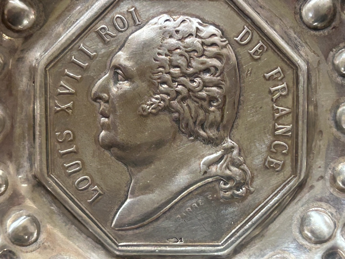 Tastevin en argent massif avec médaille roi Louis XVIII-photo-2