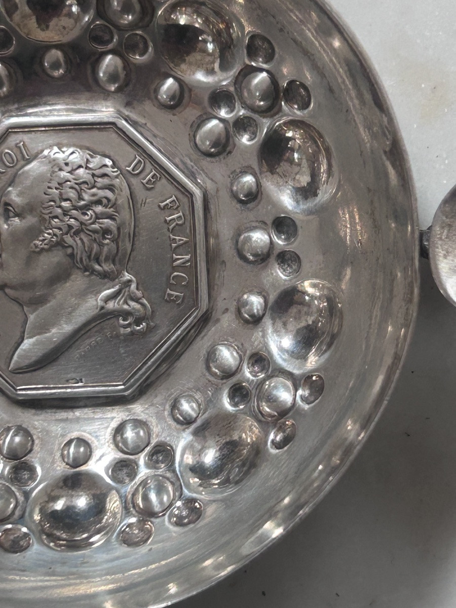 Tastevin en argent massif avec médaille roi Louis XVIII-photo-4