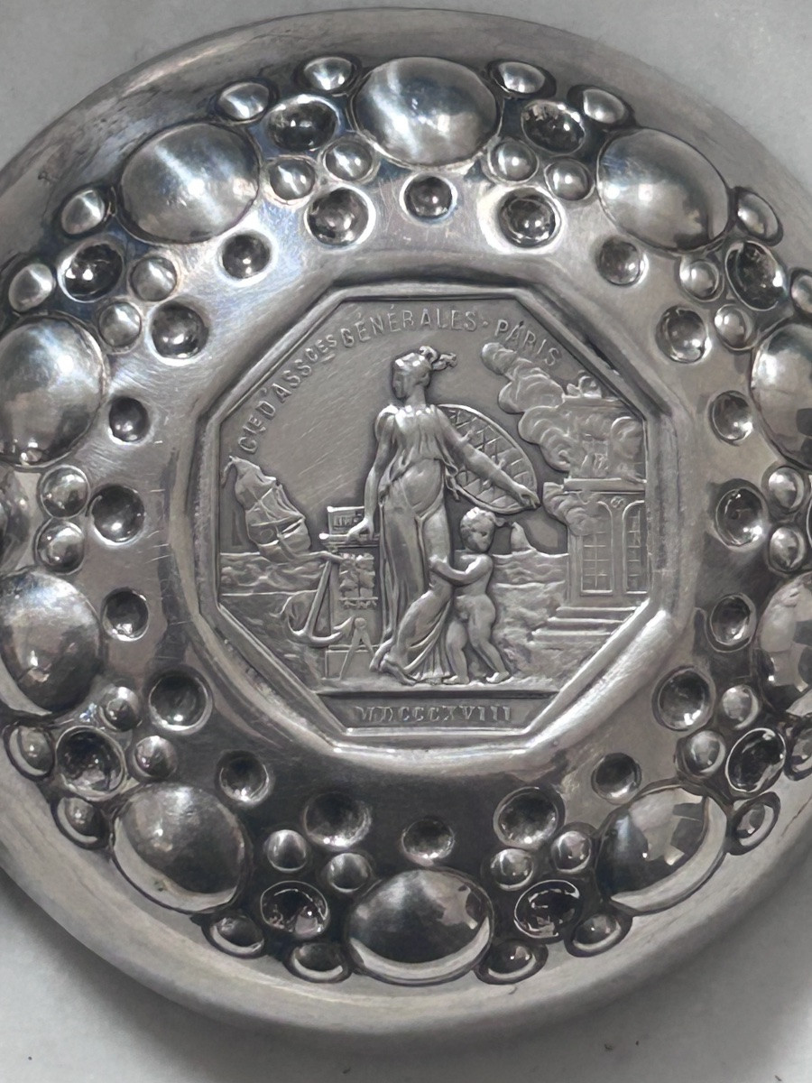 Tastevin en argent massif avec médaille roi Louis XVIII-photo-4