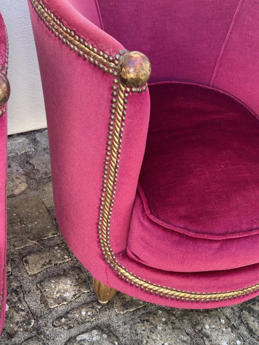 Maurice Dufrène, paire de fauteuils barrel Art Nouveau -photo-4