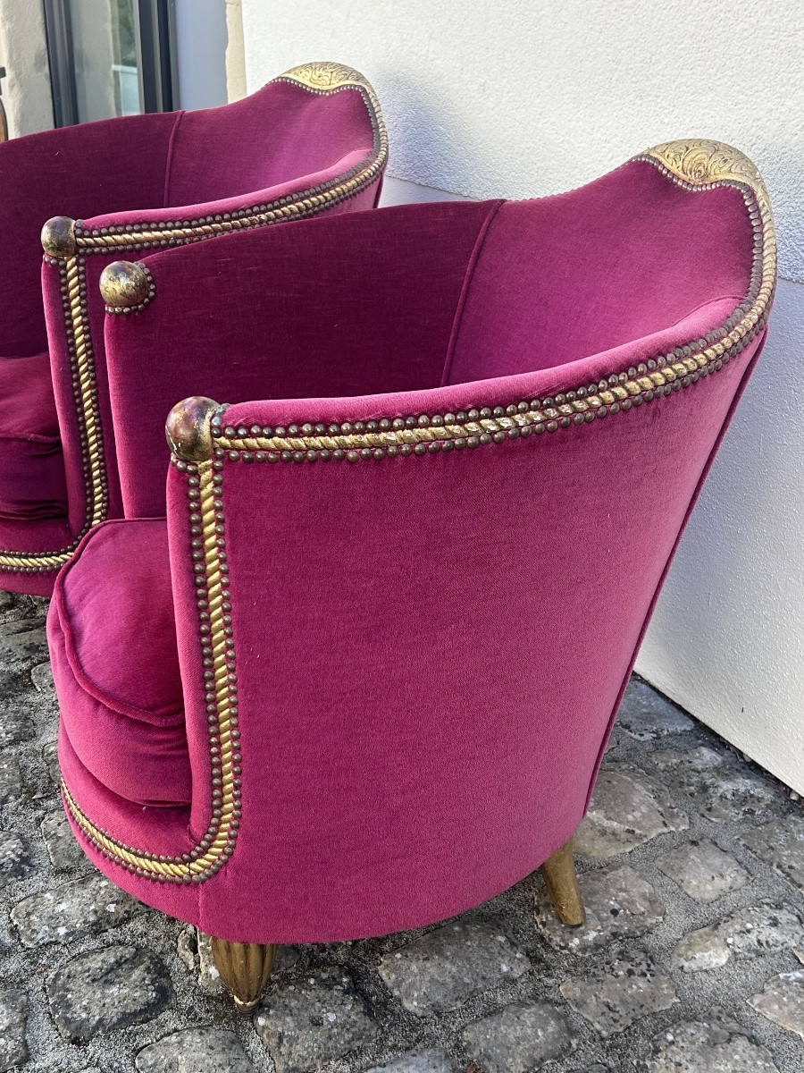 Maurice Dufrène, paire de fauteuils barrel Art Nouveau -photo-1