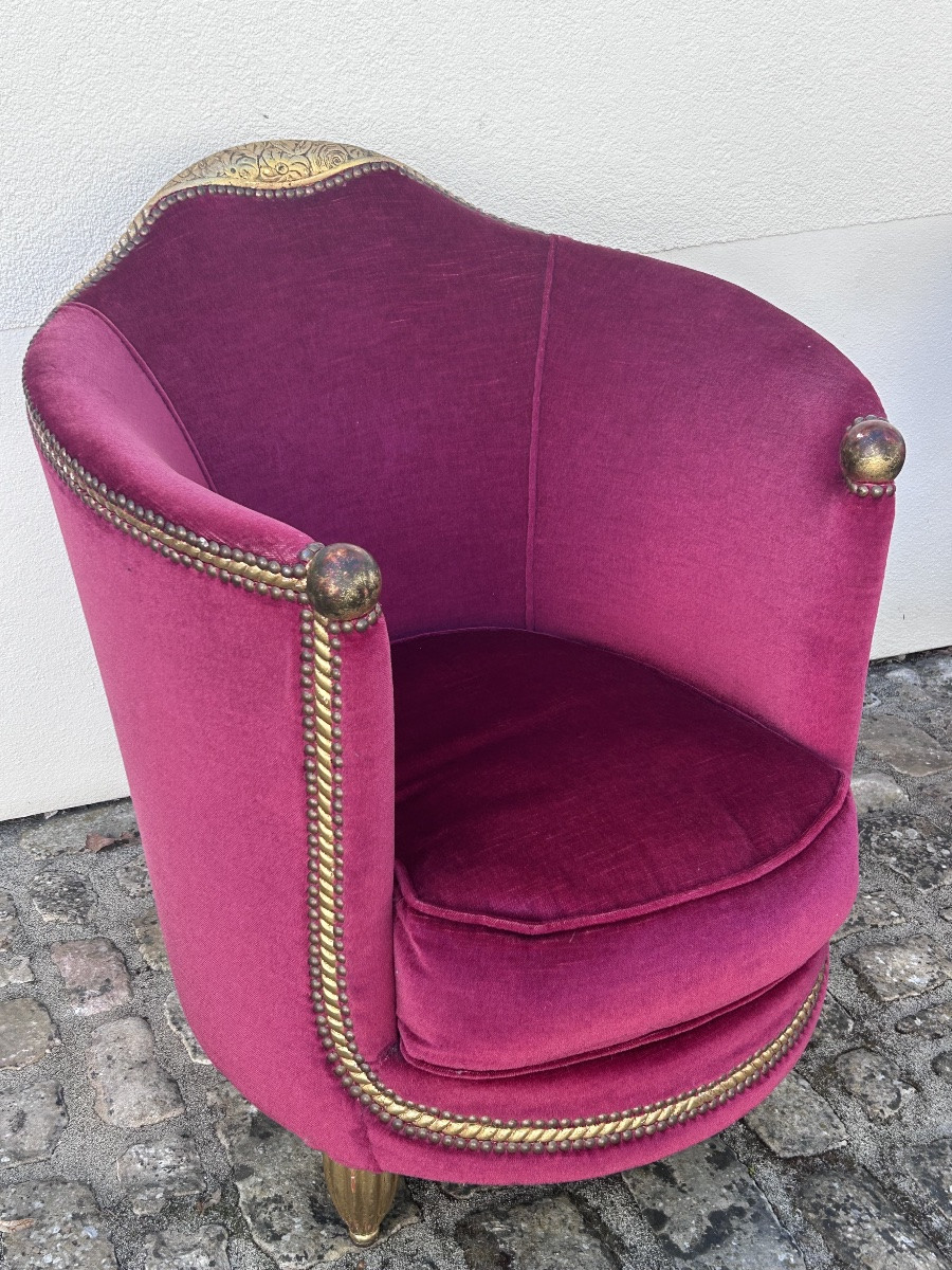 Maurice Dufrène, paire de fauteuils barrel Art Nouveau -photo-5