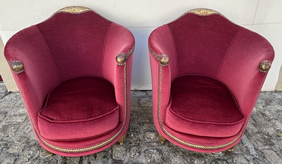 Maurice Dufrène, paire de fauteuils barrel Art Nouveau -photo-7
