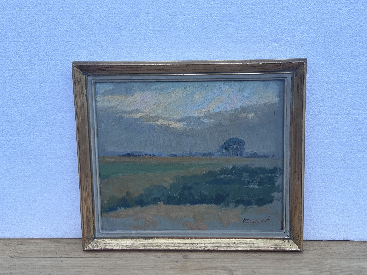 Beaussart, huile sur panneau paysage rural impressionniste -photo-2