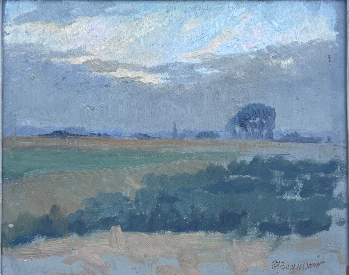 Beaussart, huile sur panneau paysage rural impressionniste -photo-3
