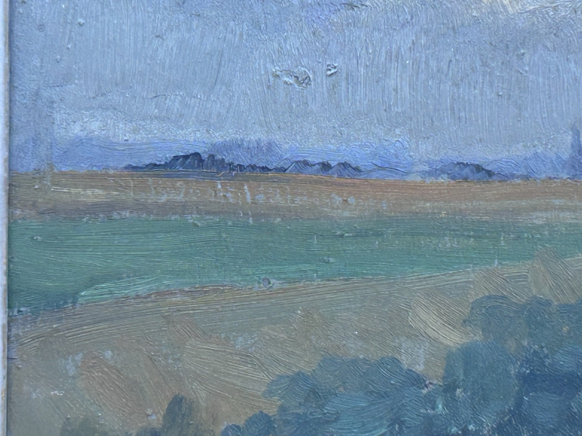 Beaussart, huile sur panneau paysage rural impressionniste -photo-1