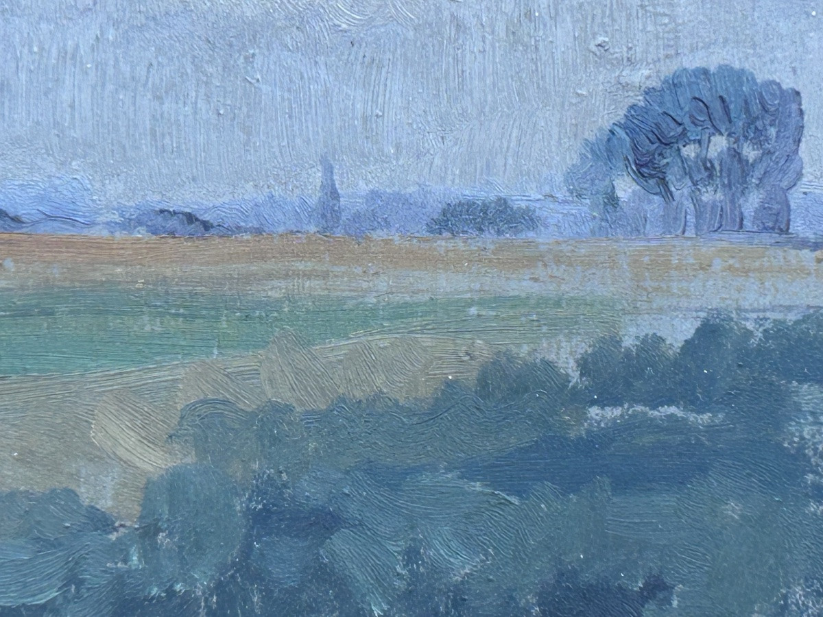 Beaussart, huile sur panneau paysage rural impressionniste -photo-2