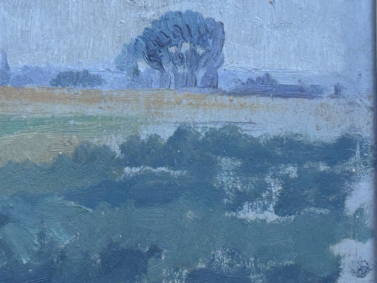 Beaussart, huile sur panneau paysage rural impressionniste -photo-3