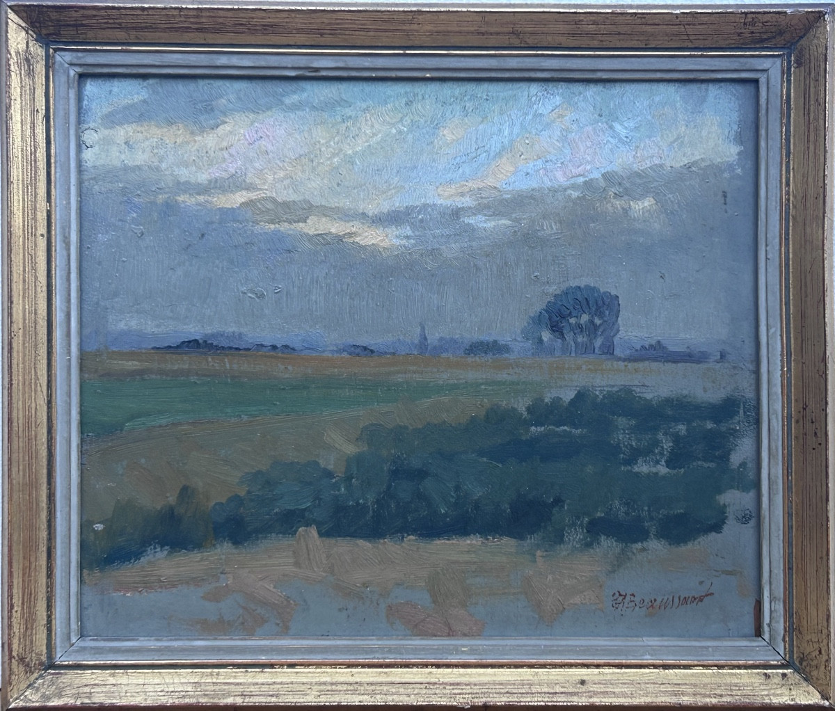 Beaussart, huile sur panneau paysage rural impressionniste 