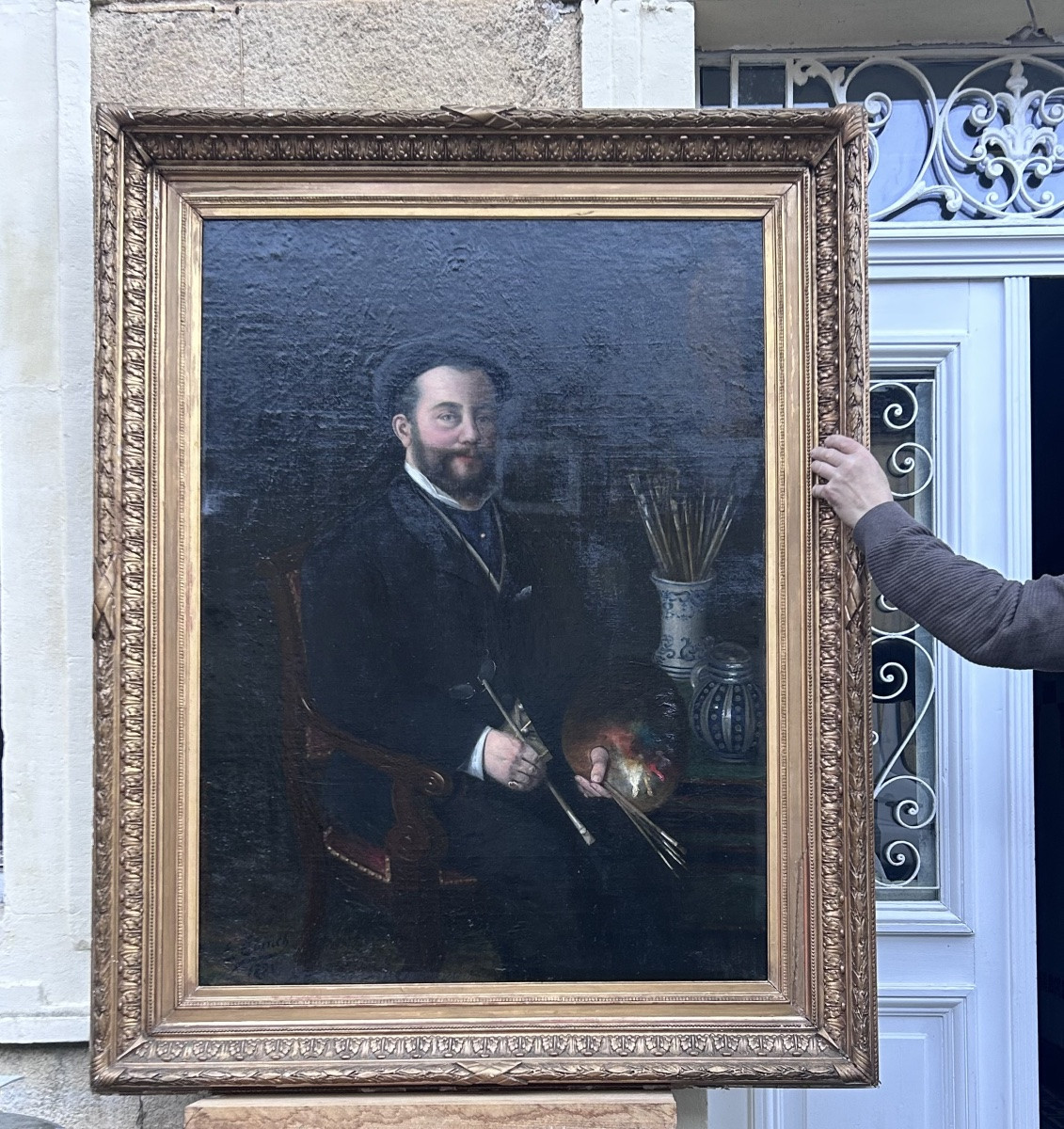 Tableau de château huile sur toile portrait d’artiste E. Evincx (?)-photo-2