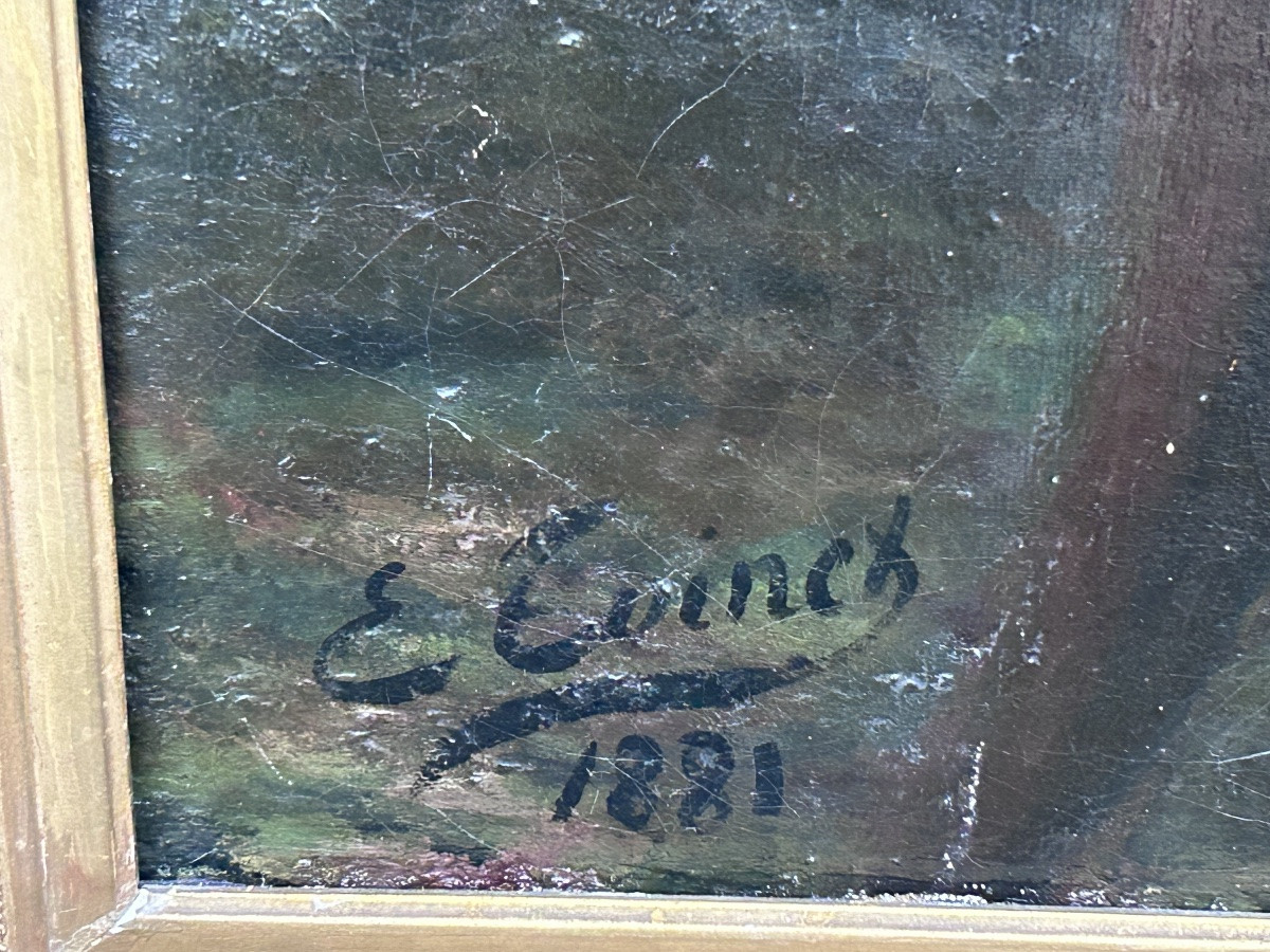 Tableau de château huile sur toile portrait d’artiste E. Evincx (?)-photo-4