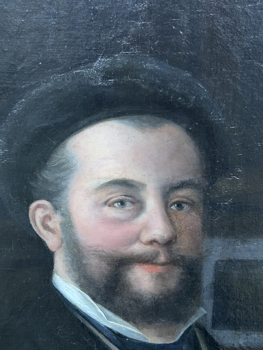 Tableau de château huile sur toile portrait d’artiste E. Evincx (?)-photo-1