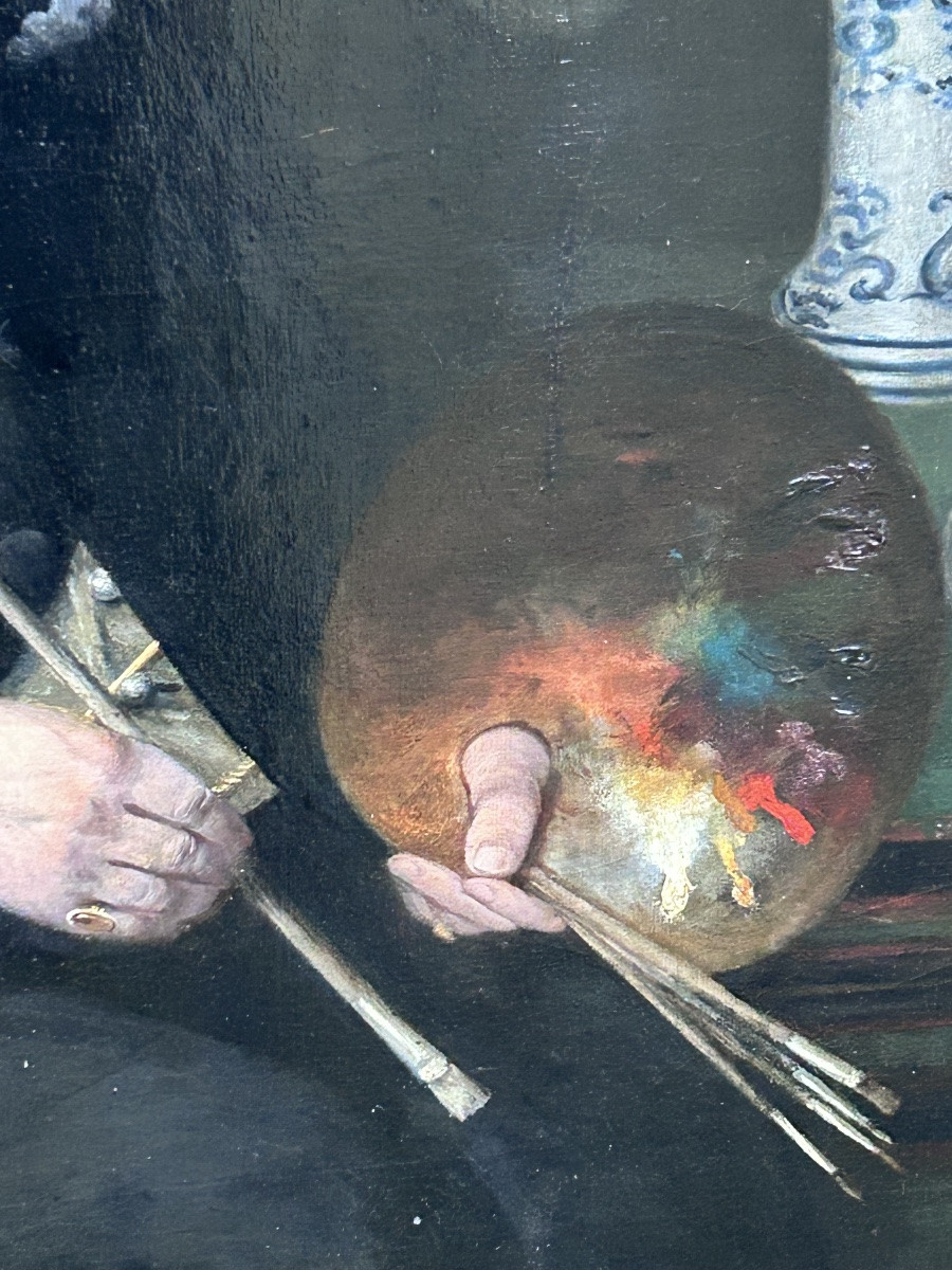 Tableau de château huile sur toile portrait d’artiste E. Evincx (?)-photo-3