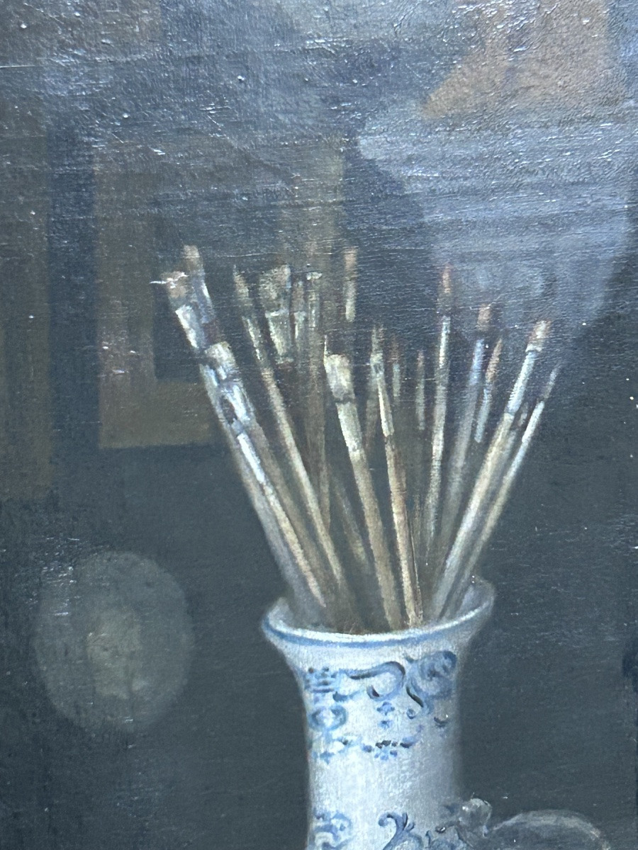 Tableau de château huile sur toile portrait d’artiste E. Evincx (?)-photo-5