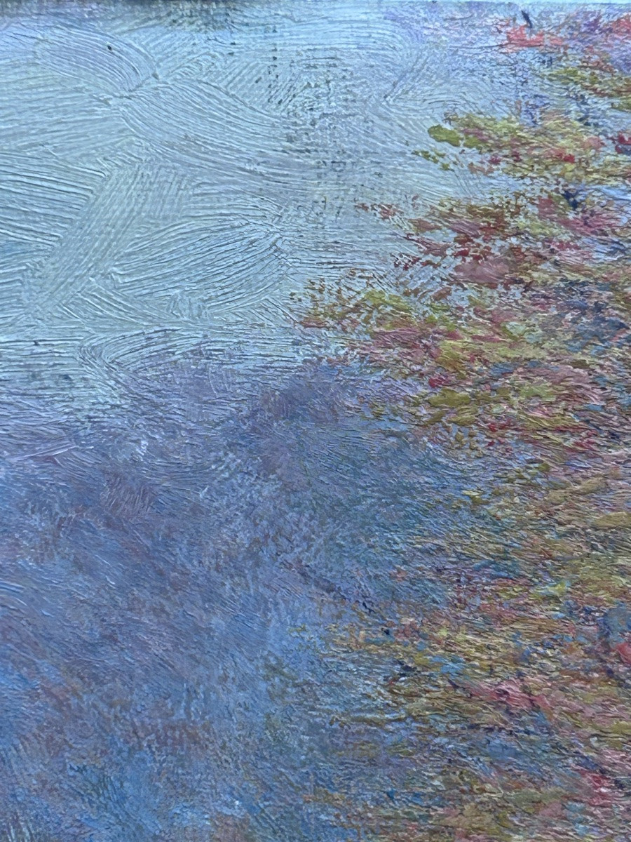 Hamen, huile sur panneau paysage sous-bois, pointillisme-photo-1