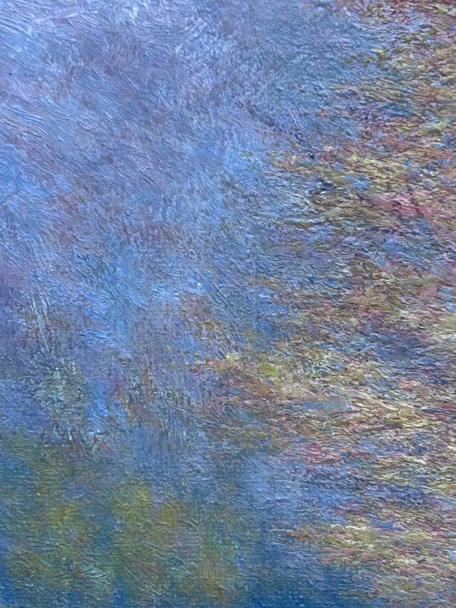 Hamen, huile sur panneau paysage sous-bois, pointillisme-photo-3